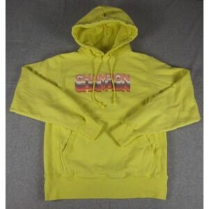VTG Champion Reverse Weave Pullover Hoodie Men's Small Yellow Big Logo Heavy Y2k